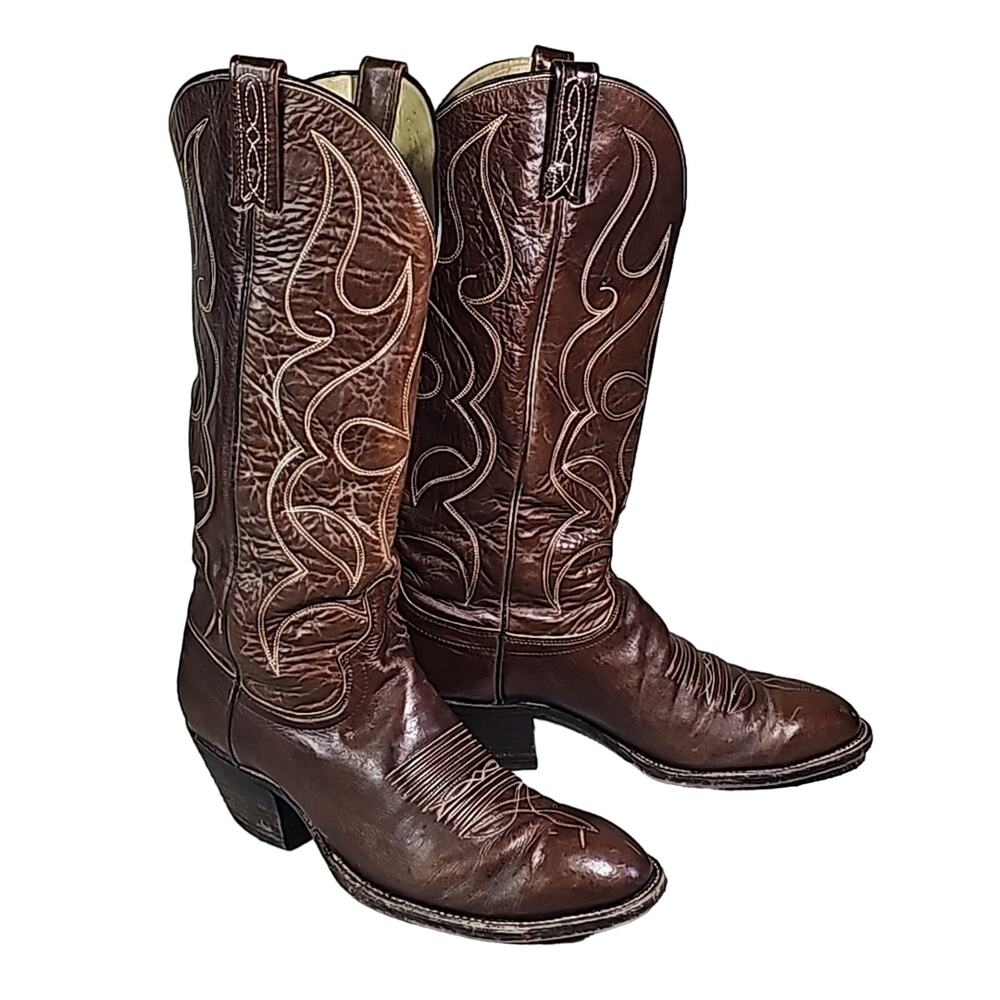 Dan Post Leather Western Cowboy Boots Brown Cream Contrast Stiching Mens 10D